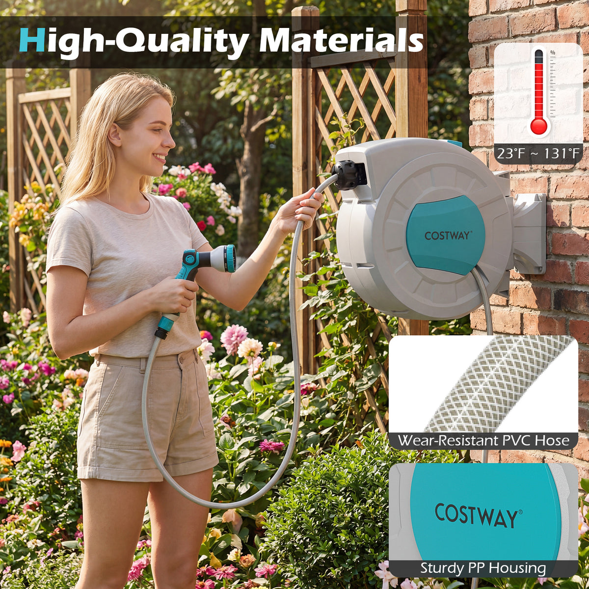 Retractable Garden Hose Reel Heavy Duty Water Hose for Patio