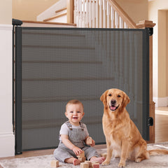 Retractable Safety Barrier up to 140 with Double Locking for Babies and Dogs-Black