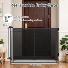 Retractable Safety Barrier up to 140 with Double Locking for Babies and Dogs-Black