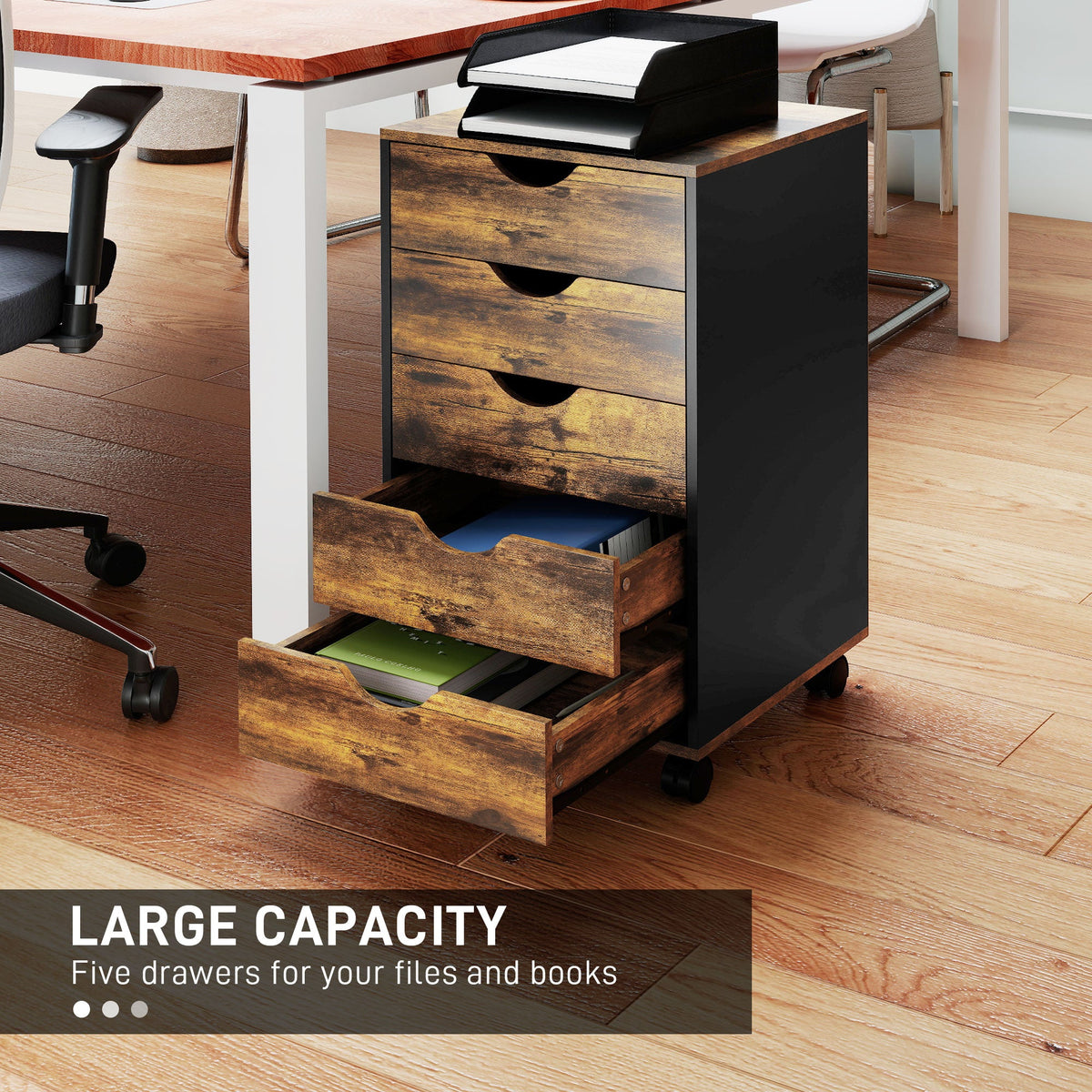 HOMCOM Five-Drawer Filing Cabinet - Rustic Brown