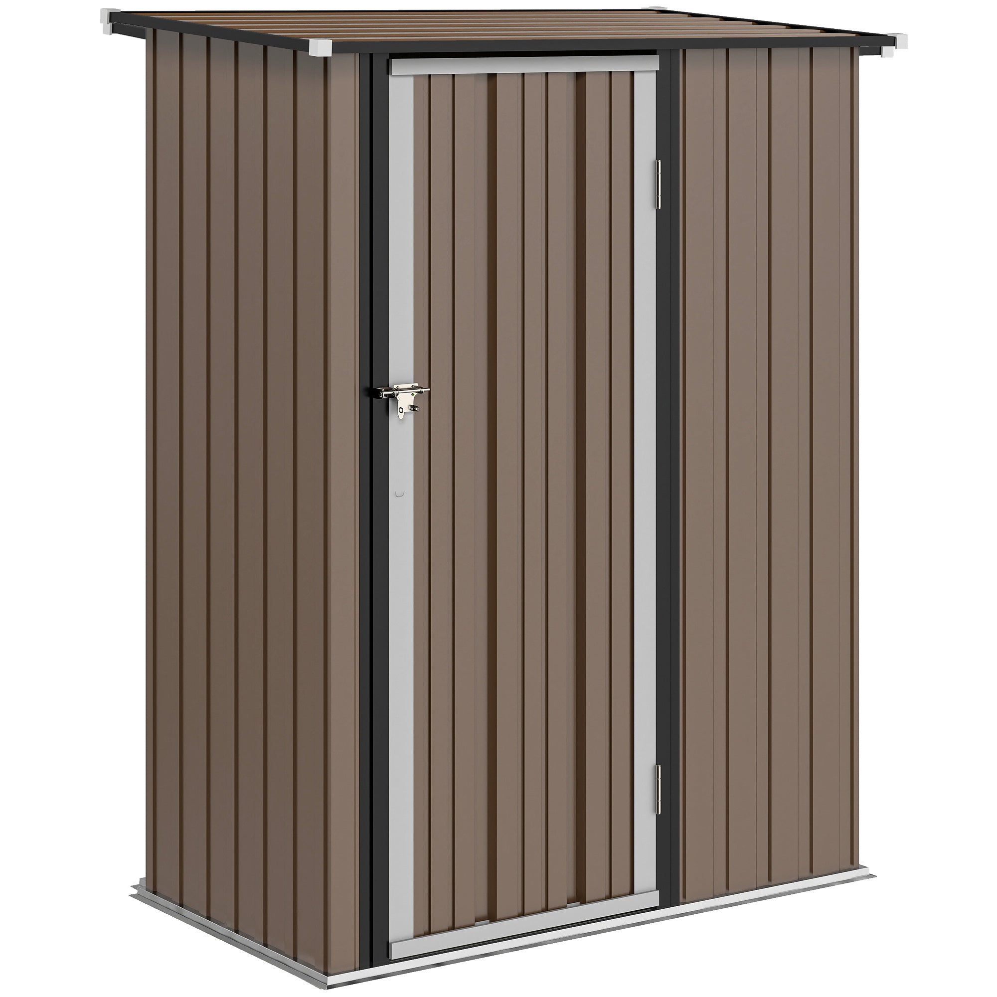 Outsunny 5ft x 3ft Metal Garden Storage Shed, Outdoor Tool Shed with Sloped Roof, Lockable Door for Tools, Equipment, Brown