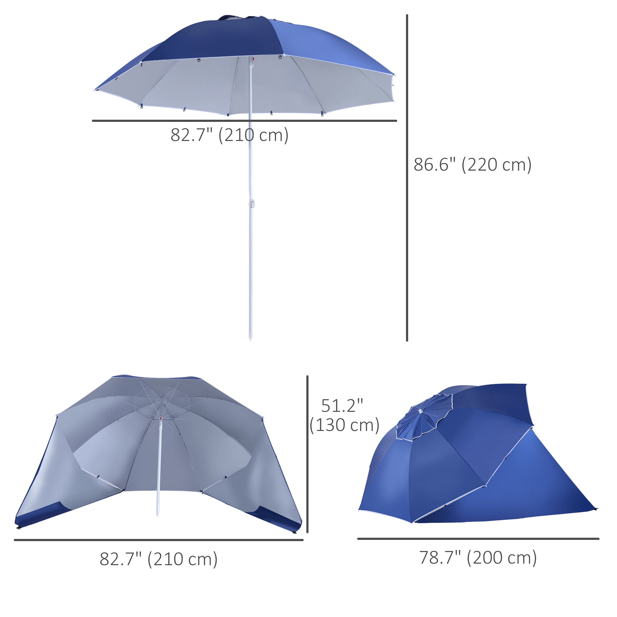 Outsunny 2m UV Protection Fishing Beach Umbrella Brolly Shelter w/ Side Panel Tent Blue