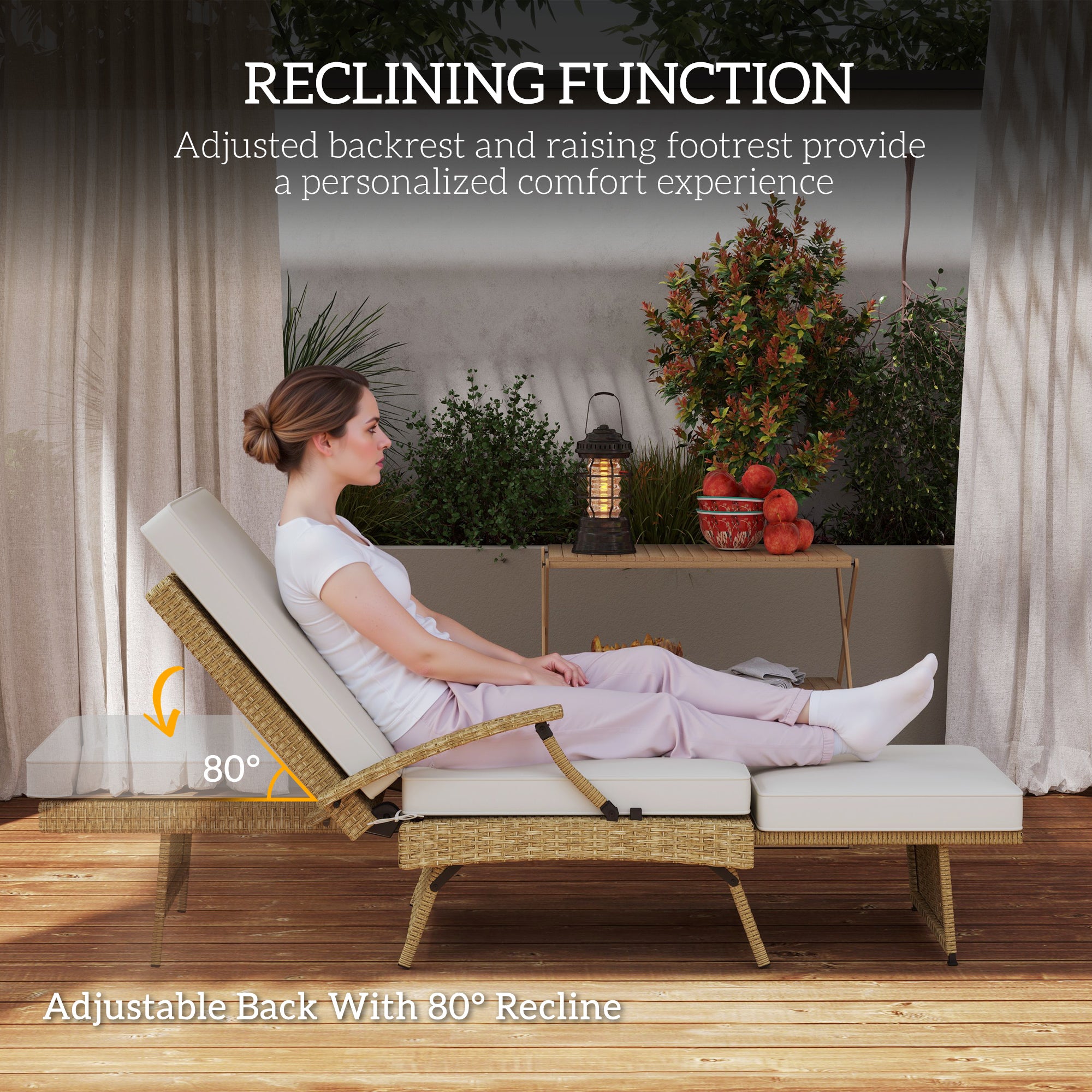 Outsunny 80√Ç¬∞ Reclining Rattan Lounger - White/Beige