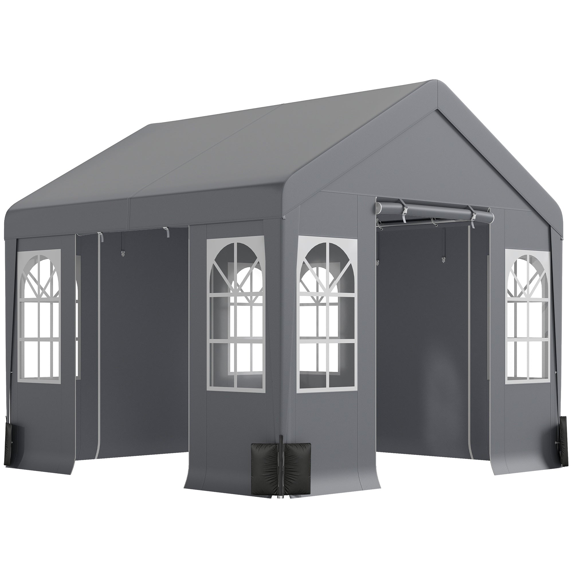 Outsunny 3 x 3 m Party Tent, Outdoor Canopy Tent Shelter with Removable Sidewalls, 4 Zipped Doors, for Parties, Wedding, Grey