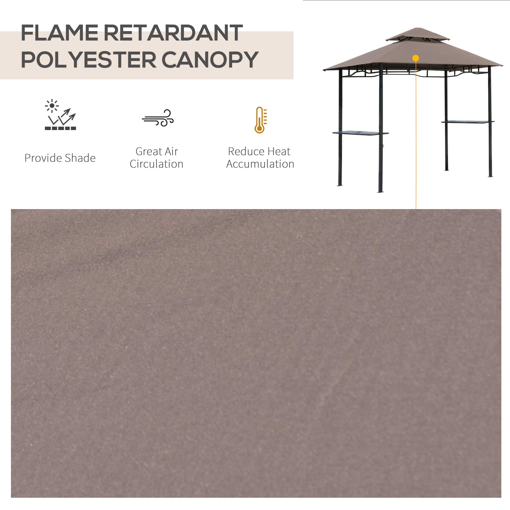 Outsunny 2.5x1.5m (8'x5') Grill Gazebo Canopy, Double Tiered Outdoor BBQ Gazebo Shelter with 2 Side Shelves for Garden, Patio, Barbecue, Picnic, Coffee