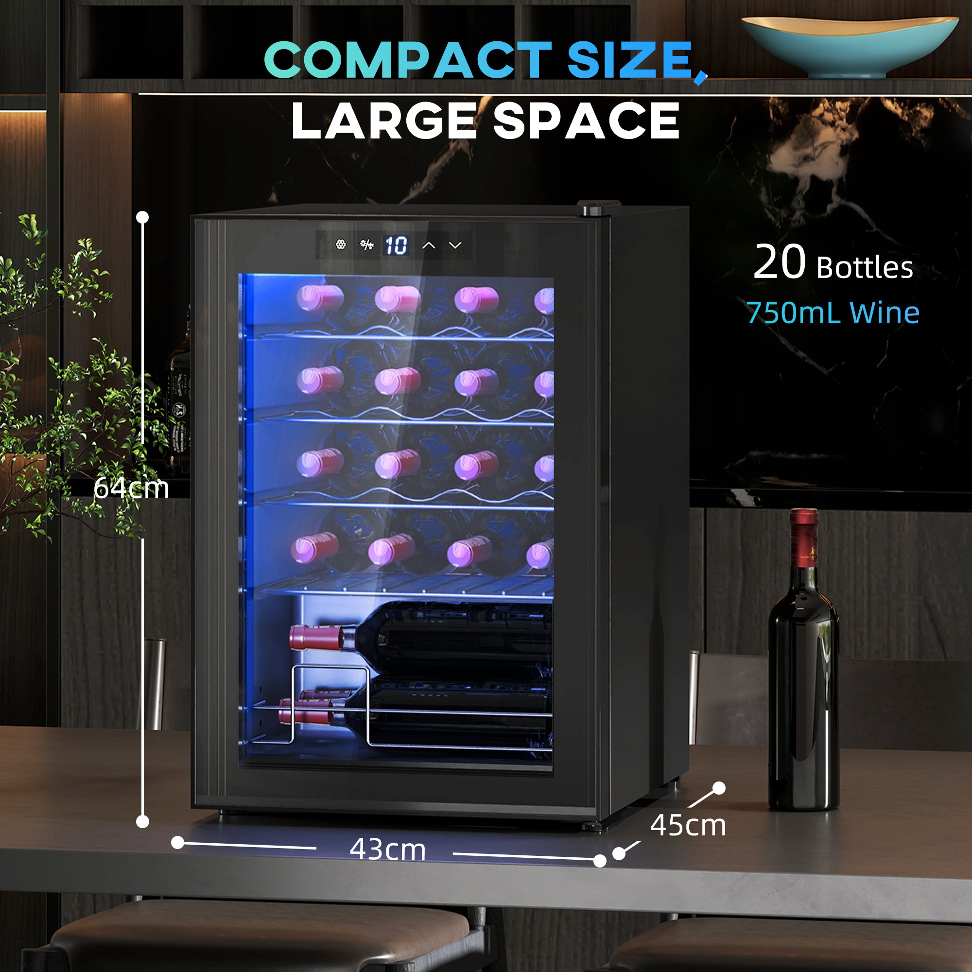 HOMCOM 20 Bottle 5-18√¢‚Äû∆í Countertop Wine Fridge - Black