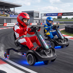 Ride on Drift Car for Kids 2-In-1 Go Kart with Adjustable Seat Sound LED Lights-Black