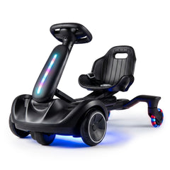 Ride on Drift Car for Kids 2-In-1 Go Kart with Adjustable Seat Sound LED Lights-Black