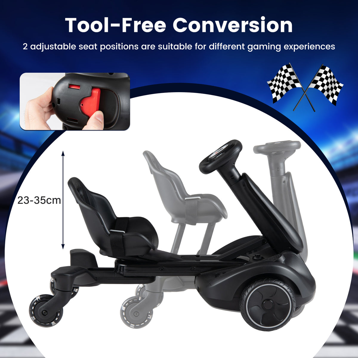 Ride on Drift Car for Kids 2-In-1 Go Kart with Adjustable Seat Sound LED Lights-Black