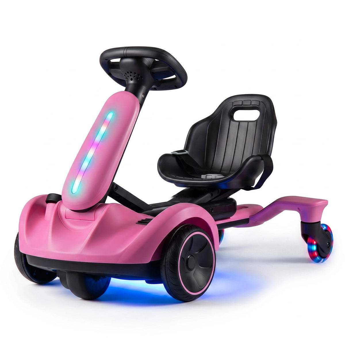 Ride on Drift Car for Kids 2-In-1 Go Kart with Adjustable Seat Sound LED Lights-Pink