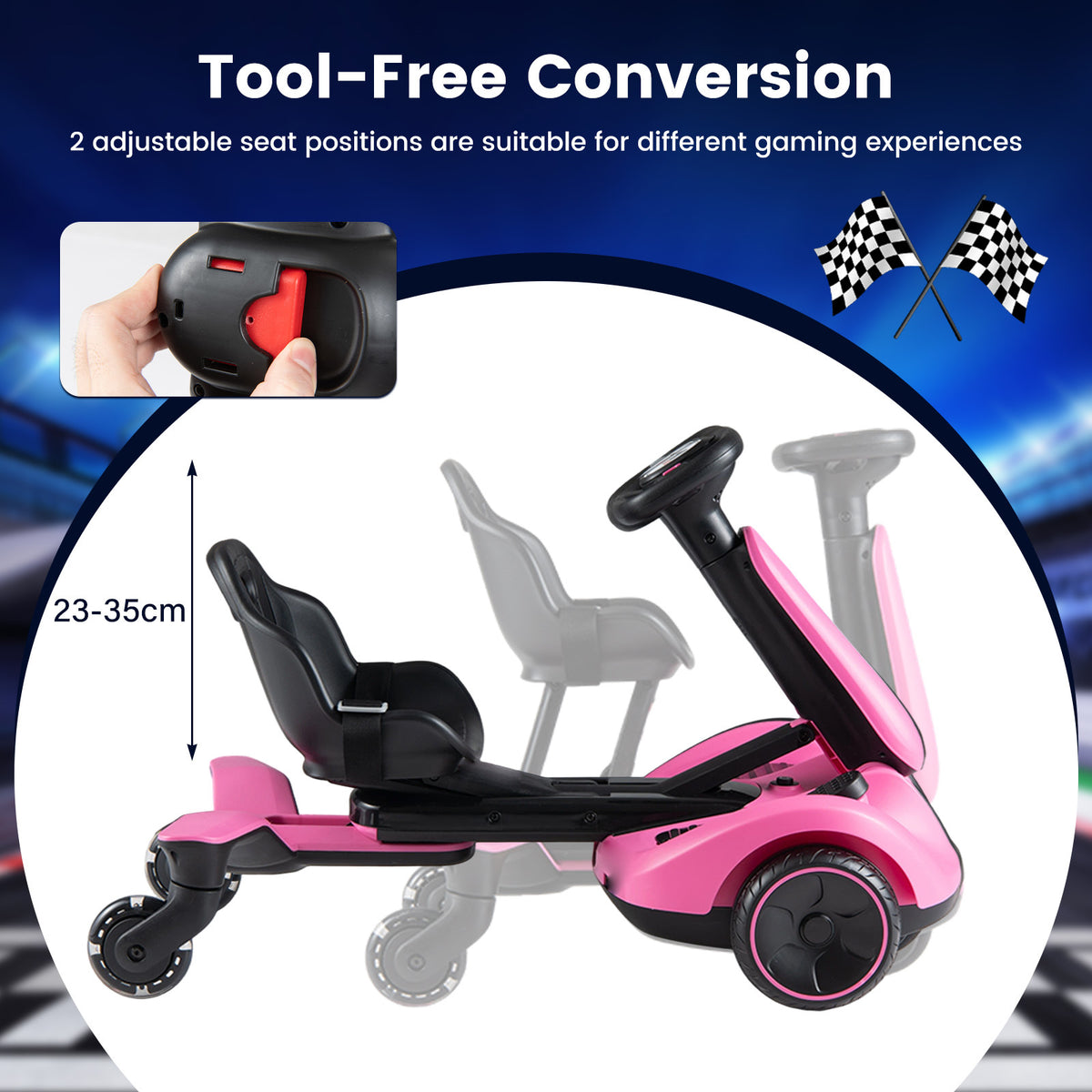 Ride on Drift Car for Kids 2-In-1 Go Kart with Adjustable Seat Sound LED Lights-Pink