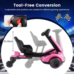 Ride on Drift Car for Kids 2-In-1 Go Kart with Adjustable Seat Sound LED Lights-Pink