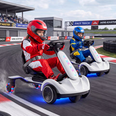 Ride on Drift Car for Kids 2-In-1 Go Kart with Adjustable Seat Sound LED Lights-White