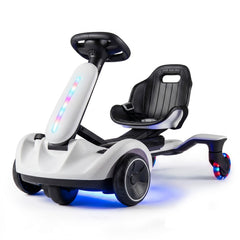 Ride on Drift Car for Kids 2-In-1 Go Kart with Adjustable Seat Sound LED Lights-White