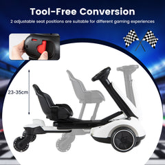 Ride on Drift Car for Kids 2-In-1 Go Kart with Adjustable Seat Sound LED Lights-White