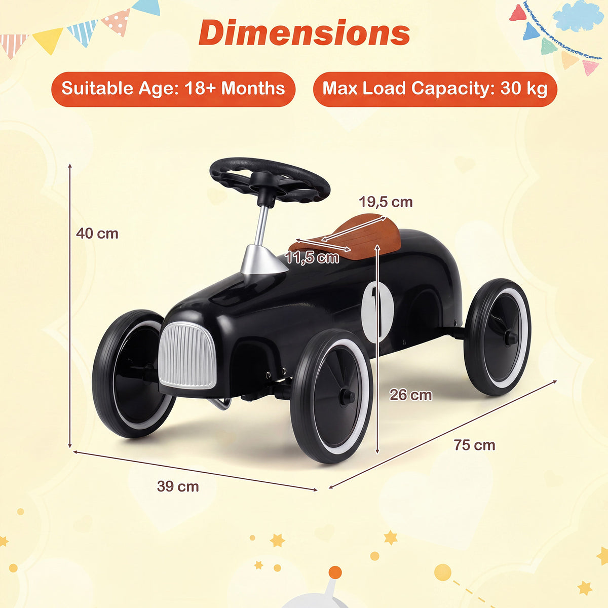 Ride on Push Car Outdoor Toddler Riding Toy for Boys Girls-Black