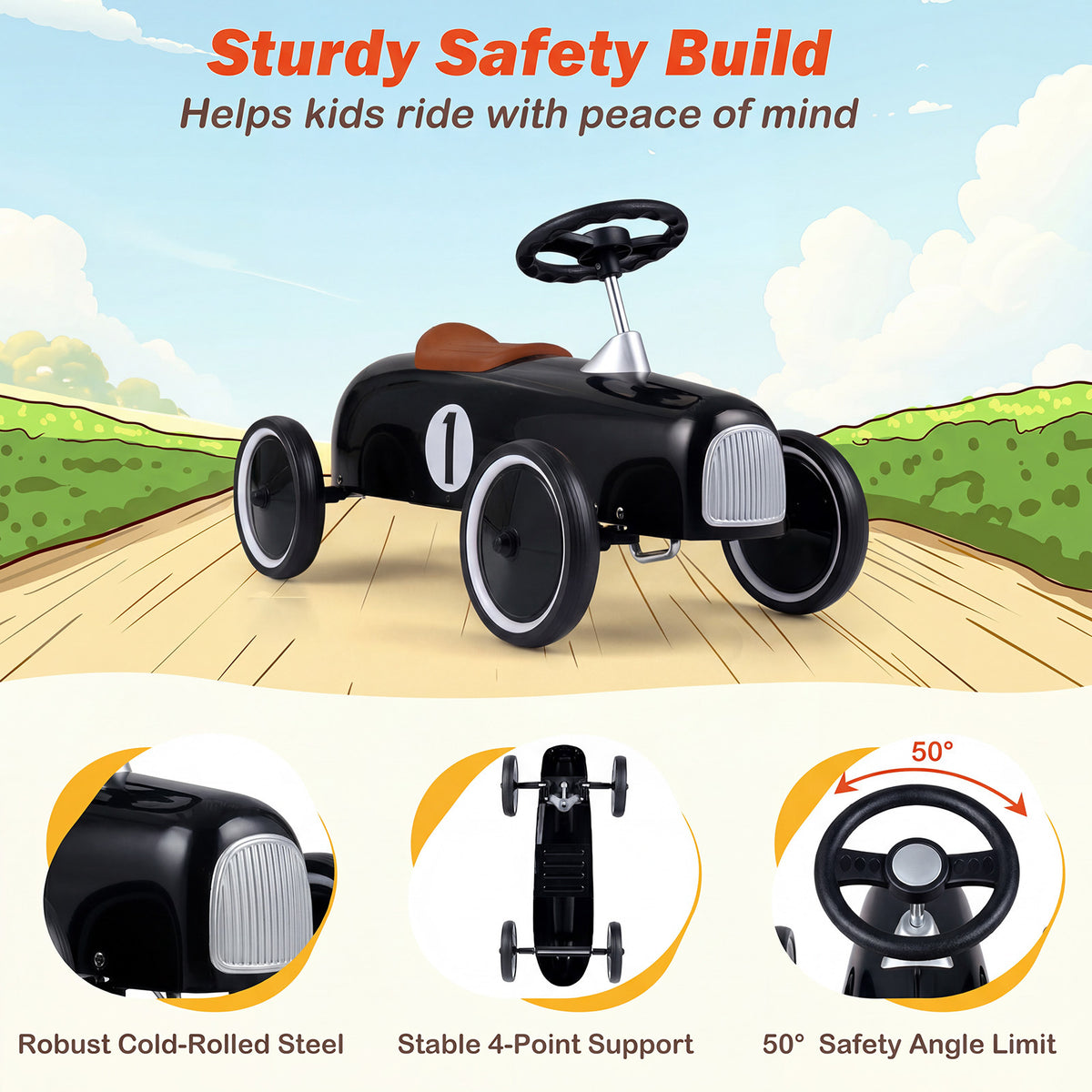 Ride on Push Car Outdoor Toddler Riding Toy for Boys Girls-Black