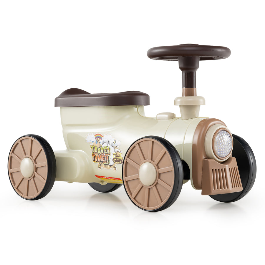 Ride on Push Car Train with Sound Button and Storage Compartment-Beige