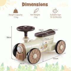 Ride on Push Car Train with Sound Button and Storage Compartment-Beige