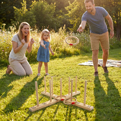Ring Toss Game for Kids and Adults Outdoor Yard Game with 5 Rope Rings-Natural
