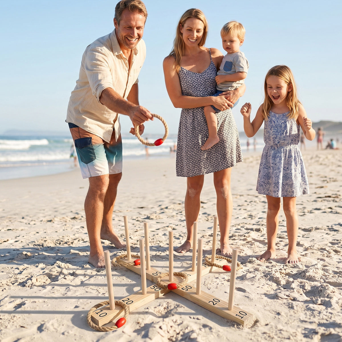 Ring Toss Game for Kids and Adults Outdoor Yard Game with 5 Rope Rings-Natural