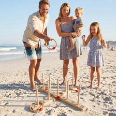 Ring Toss Game for Kids and Adults Outdoor Yard Game with 5 Rope Rings-Natural