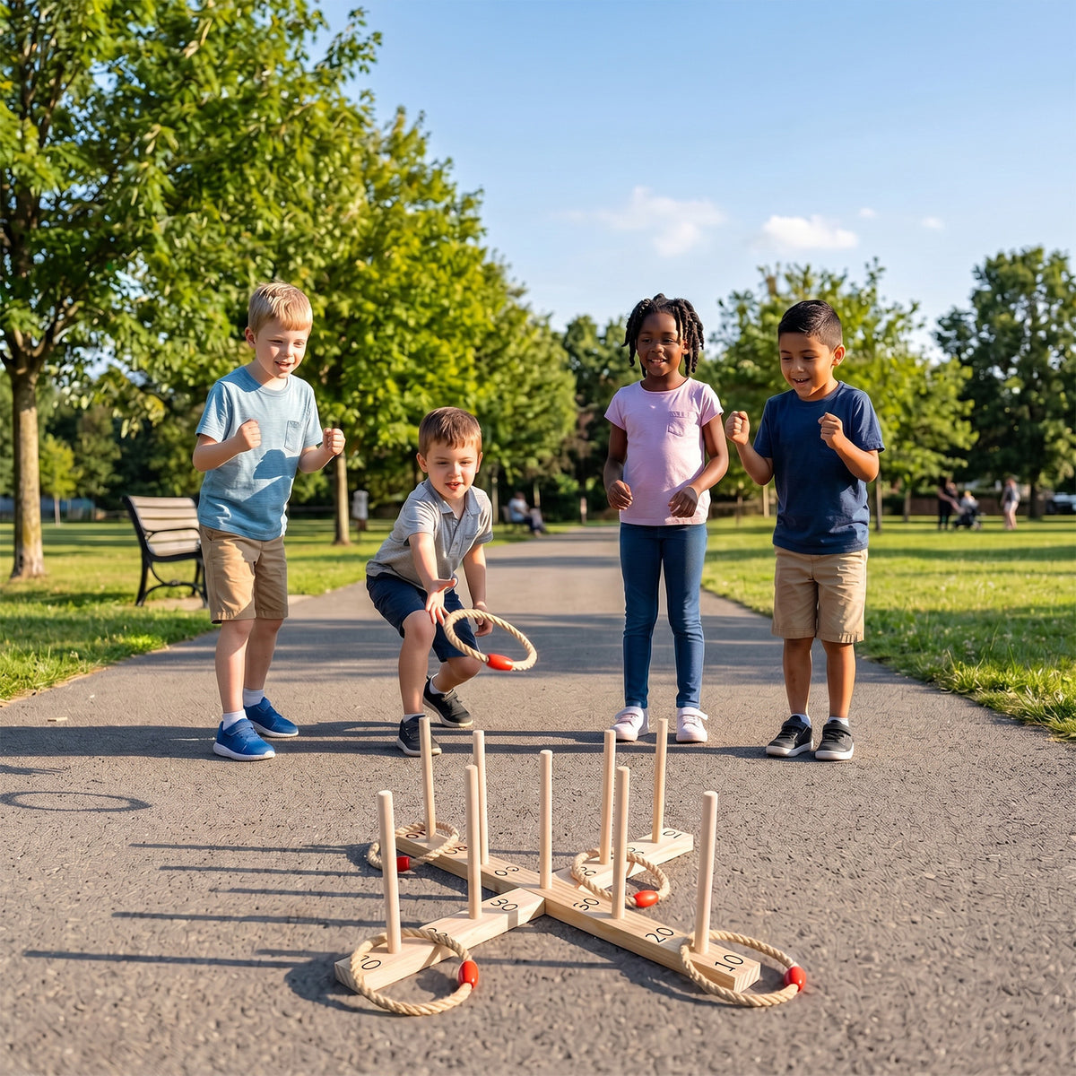 Ring Toss Game for Kids and Adults Outdoor Yard Game with 5 Rope Rings-Natural