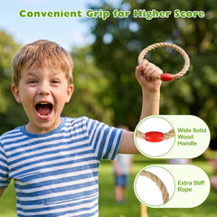 Ring Toss Game for Kids and Adults Outdoor Yard Game with 5 Rope Rings-Natural