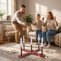 Ring Toss Game for Kids and Adults Outdoor Yard Game with 6 Rope Rings-Reddish Brown
