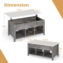 Rising Center Table with Lift Top Hidden Compartment-Grey