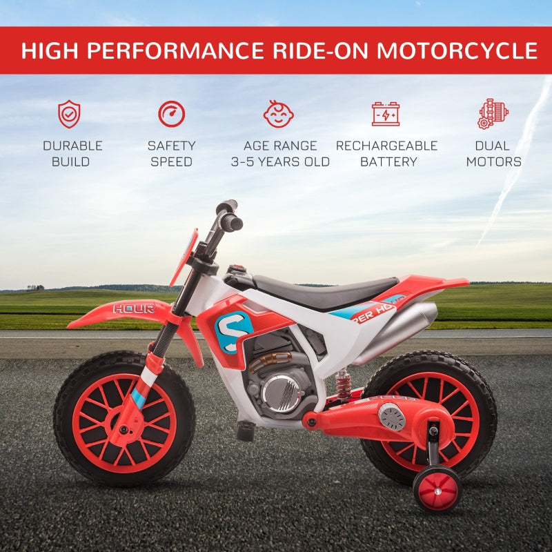 12V Kids Electric Motorcycle Ride-On, with Training Wheels, for Ages 3-6 Years - Red