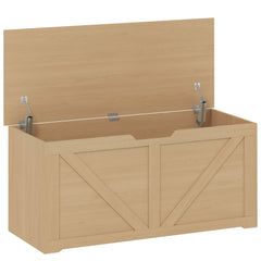 HOMCOM 127L Home Storage Box, with Safety Hinges - Nature Wood Finish