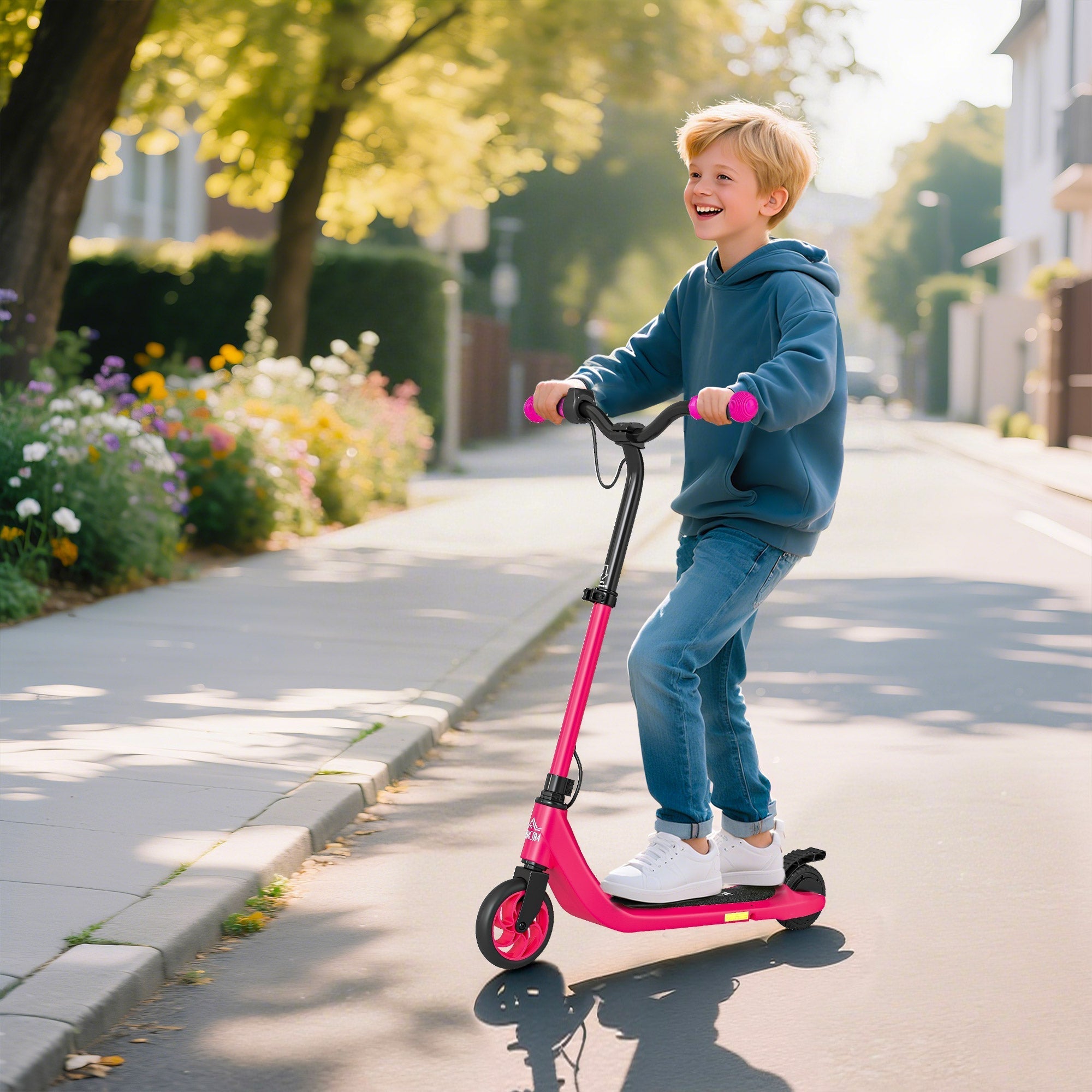 HOMCOM Electric Scooter, 120W Motor E-Scooter, Adjustable Height, Rear Brake for Ages 6+ Years - Pink