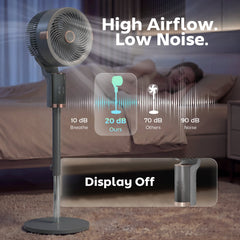 HOMCOM 20 dB Silent Standing Fan for Bedroom, 44" Pedestal Fan with 90° Oscillating, 8 Speeds and LED Light, Grey