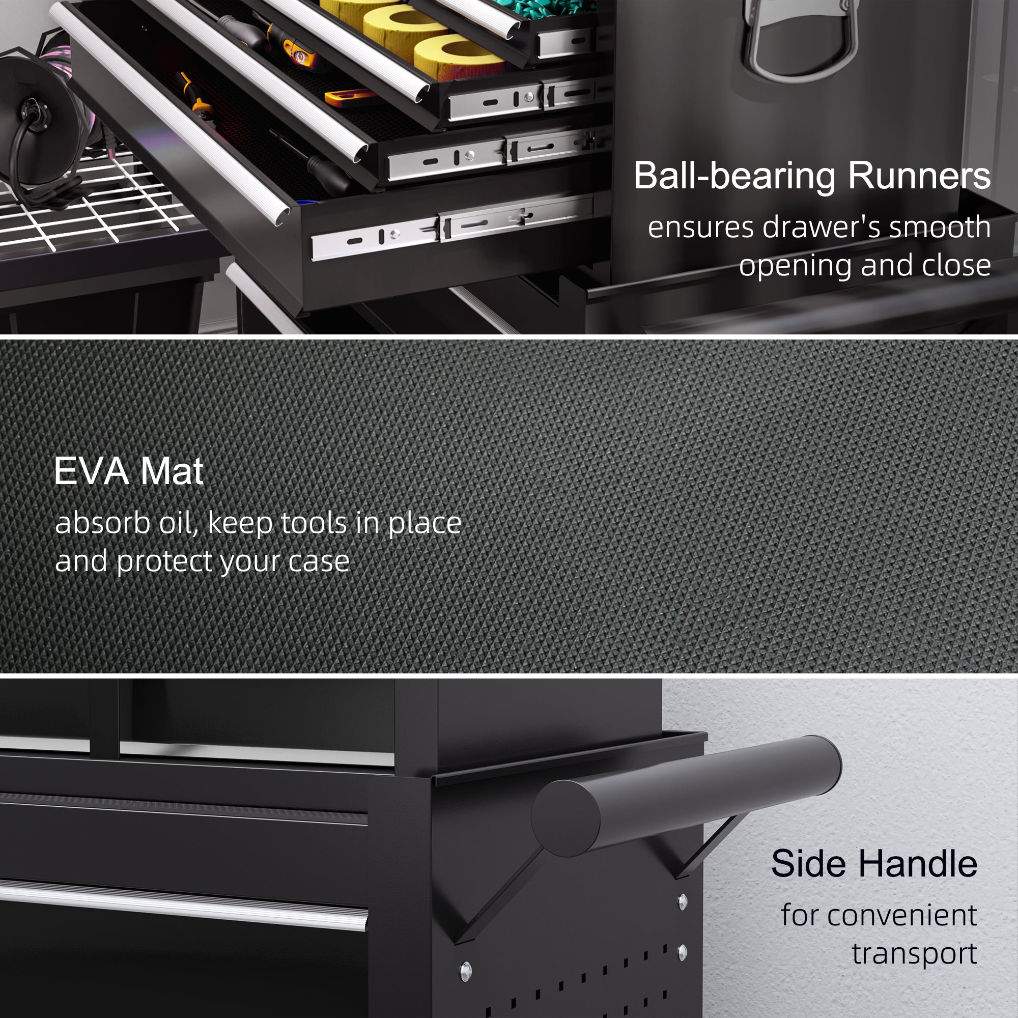 HOMCOM 14 Drawer, Two-Part Tool Storage Chest on Wheels - Black