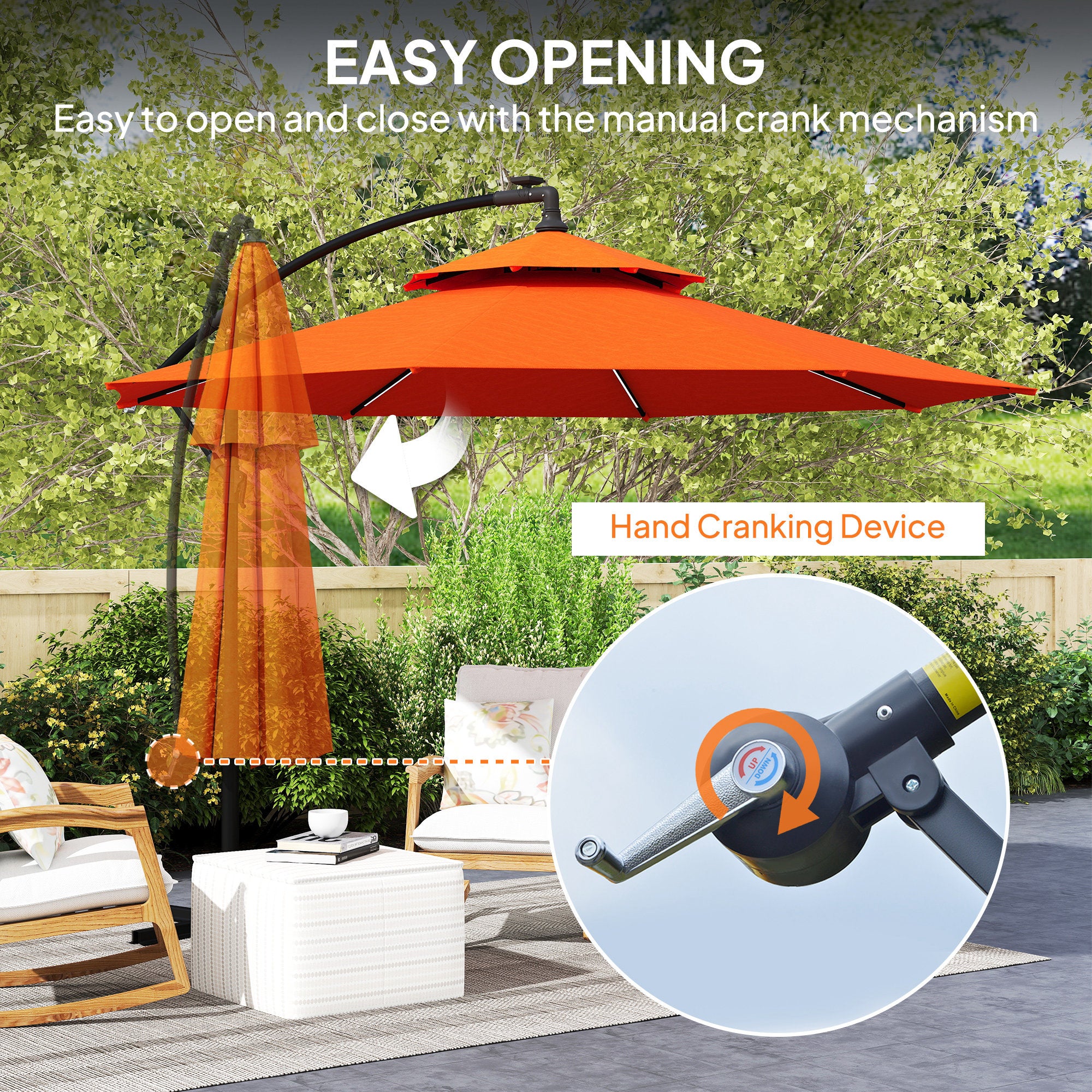 Outsunny 3m LED Light Overhanging Parasol - Orange