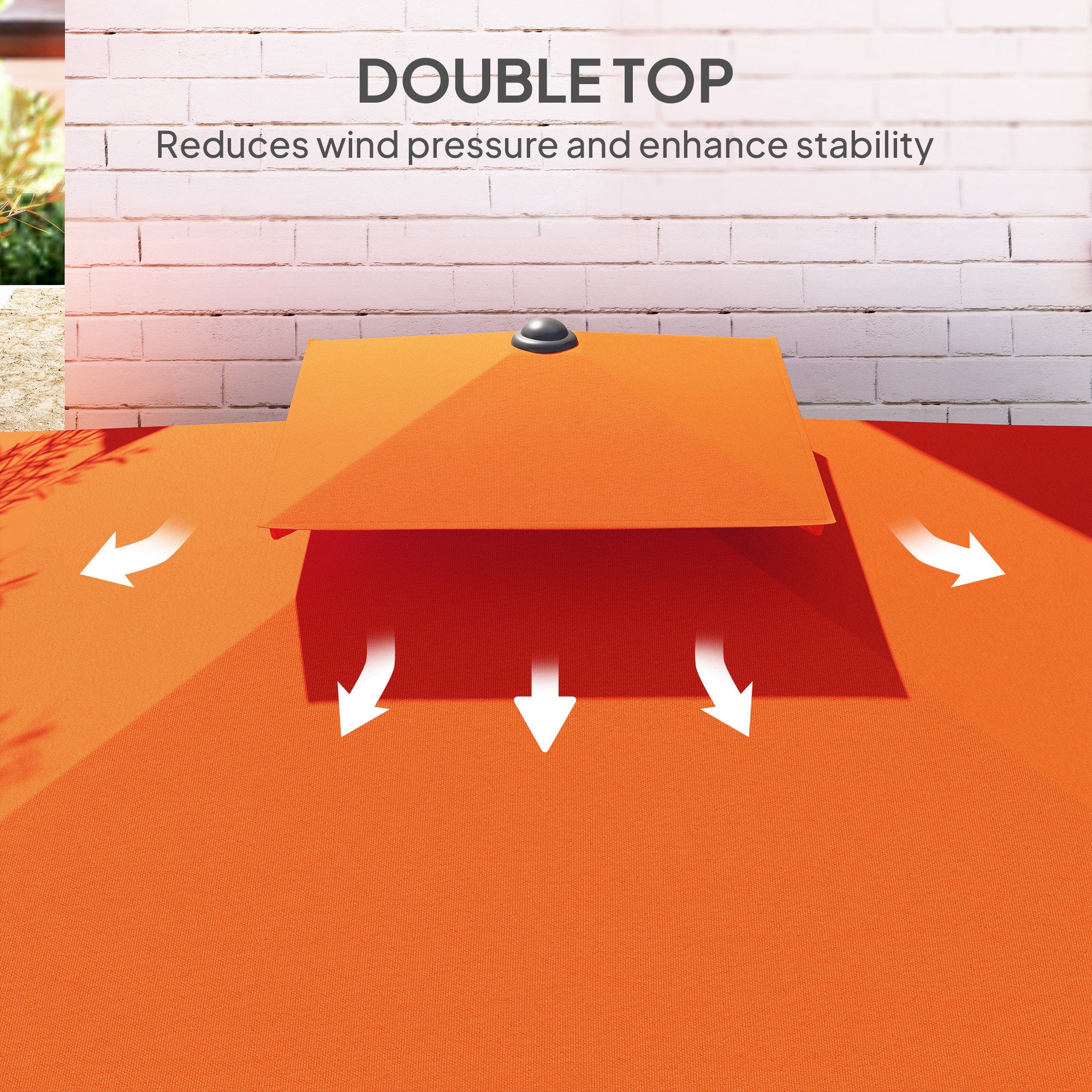 Outsunny 2.5m Cantilever Parasol with Easy Lever, Square Double Top Garden Parasol Umbrella with Ruffles and Cross Base, Overhanging Outdoor Sun Shades, Orange