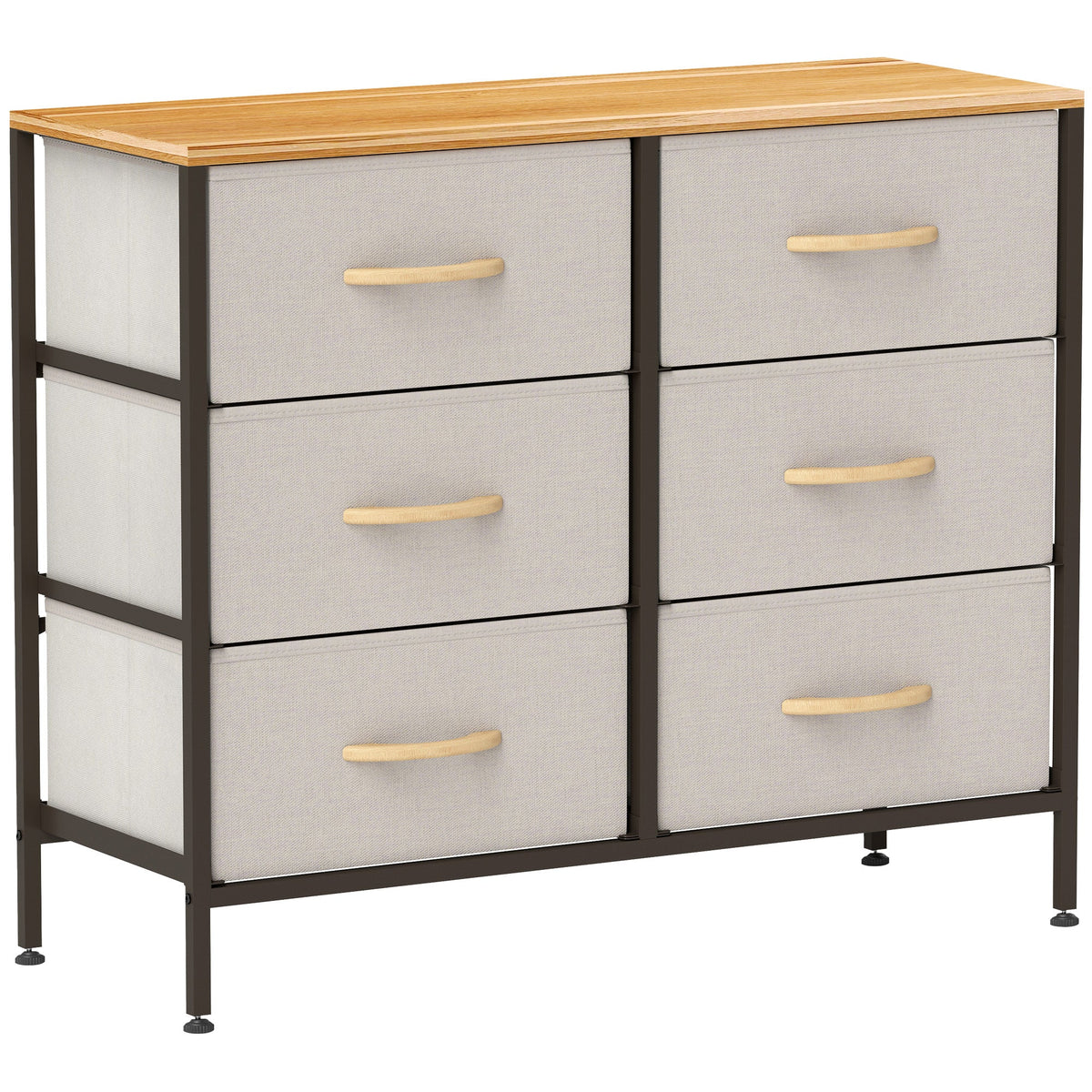 HOMCOM Fabric Chest of Drawers, Industrial Bedroom Dresser with 6 Fabric Drawers, Steel Frame and Wooden Top for Nursery, Living Room, Hallway, Cream White