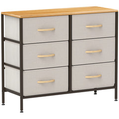 HOMCOM Fabric Chest of Drawers, Industrial Bedroom Dresser with 6 Fabric Drawers, Steel Frame and Wooden Top for Nursery, Living Room, Hallway, Cream White