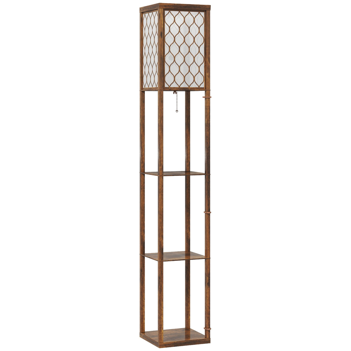 HOMCOM Three-Shelf Standing Lamp - Rustic Brown/White