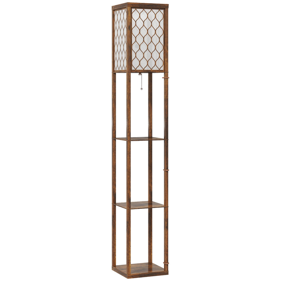 HOMCOM Three-Shelf Standing Lamp - Rustic Brown/White
