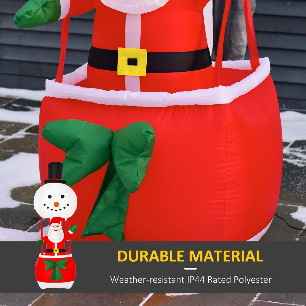 HOMCOM 8ft Christmas Inflatable Decoration with Santa Claus on Snowman Hot Air Balloon, Blow Up Xmas Decor for Outdoor Indoor with LED Lights