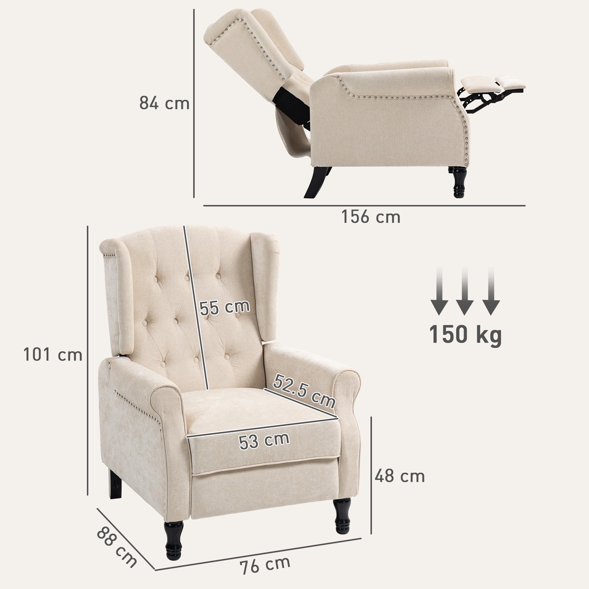 HOMCOM 150√Ç¬∞ Reclining Vintage Armchair, with footrest - Beige
