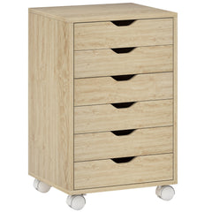 HOMCOM 6 Drawer Vertical File Cabinet, Mobile Filing Cabinet with Quiet Drawers and Wheels with 2 Brakes, Oak Wood Effect