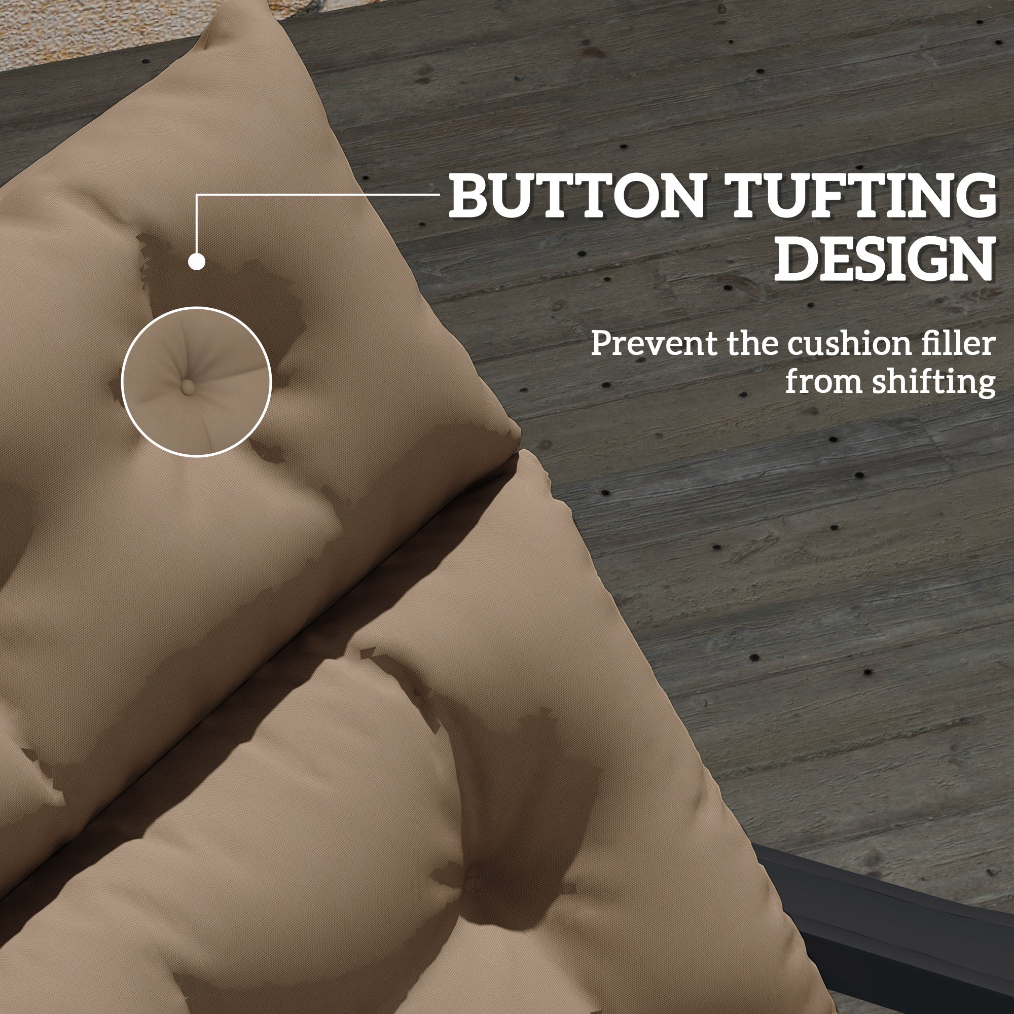 Outsunny Sun Lounger Cushions Only, 190x56x10cm Garden Lounge Chair Cushions, UPF20+ 220gsm Fabric, Thick Sunbed Replacement Pads with 6 Ties, Khaki