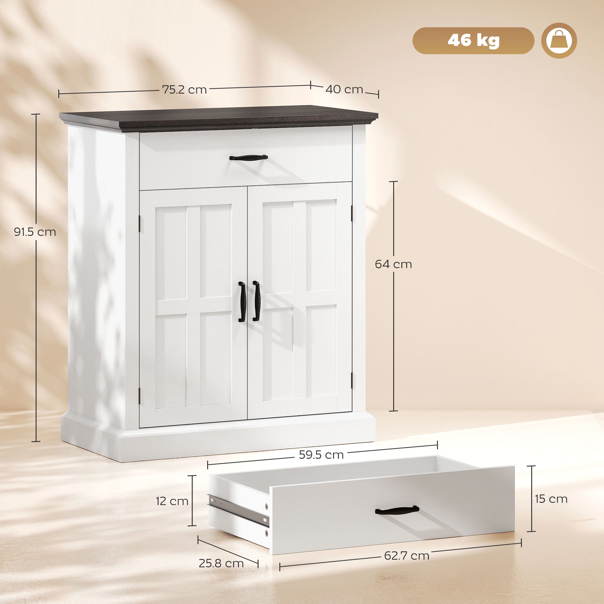 HOMCOM Farmhouse Sideboard with 3 cm Thick Top 2 Barn Doors - White