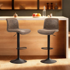HOMCOM Bar Stools Set of 2, PU Leather Barstools with Backrest and Footrest for Kitchen, Counter, Breakfast Bar, Brown