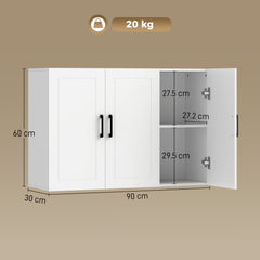 HOMCOM Bathroom Wall Cabinet, Wall Mounted Bathroom Cabinet, Over the Toilet Space Saver with Adjustable Shelves, White
