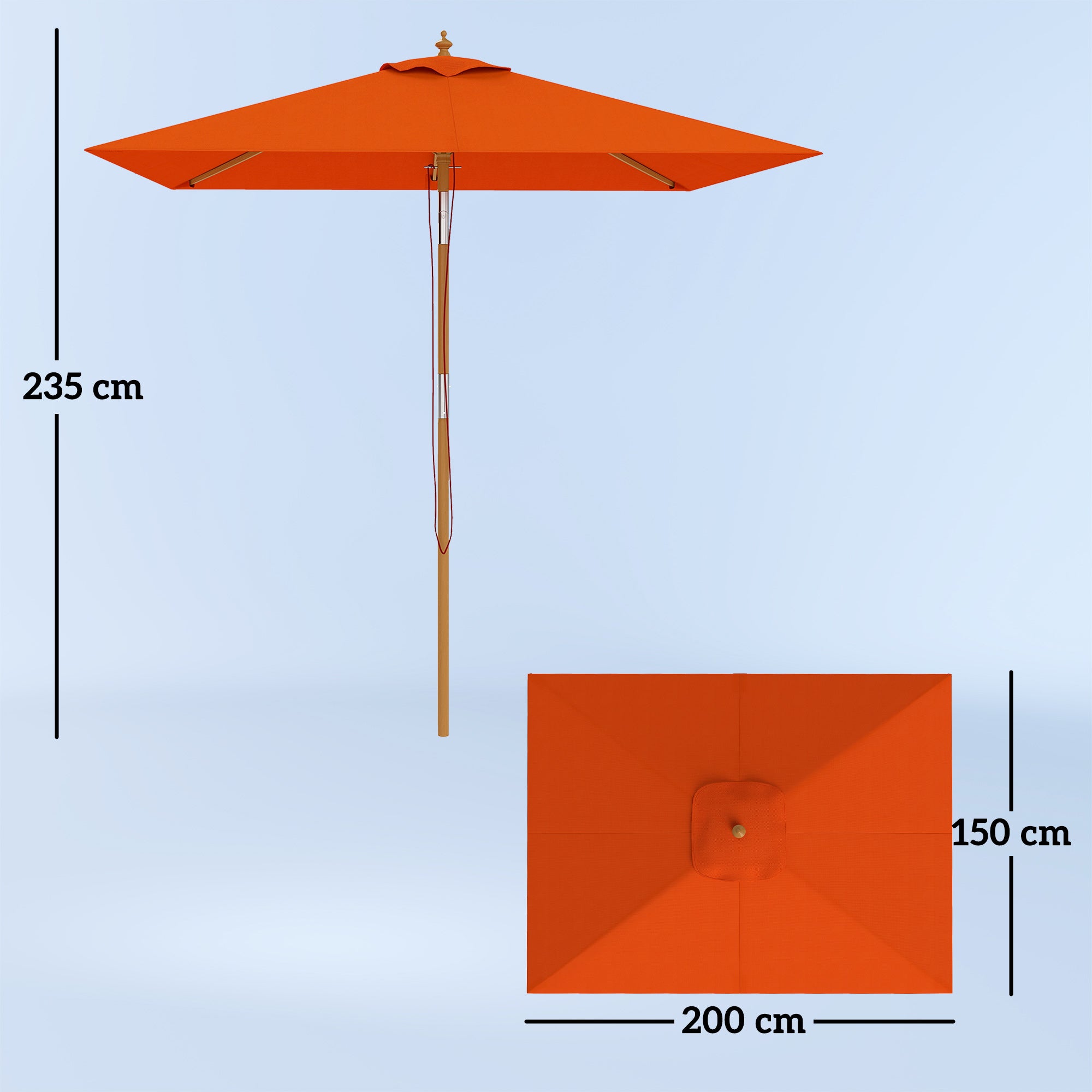 Outsunny 2m Tilting Wooden Pole Parasol - Orange