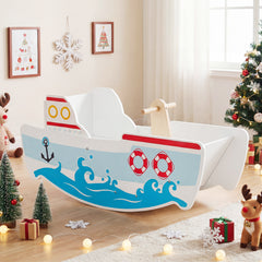 Rocking Ship for 1-5 Years Old Kids Wooden Rocking Horse Toy with Nautical Theme